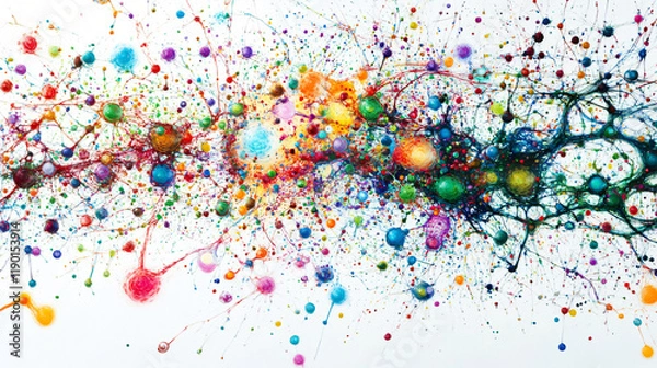 Fototapeta AI-generated neural network with nodes pulsating in various colors and layers of connections, representing complex cognitive processing.