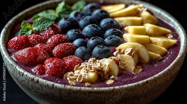Fototapeta Vibrant Acai Bowl with Fresh Berries and Granola A Healthy and Delicious Breakfast Option