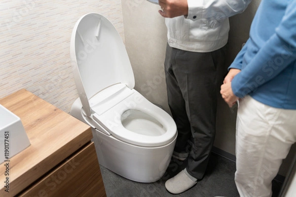 Fototapeta トイレの点検をする修理業者　ライフスタイルイメージ