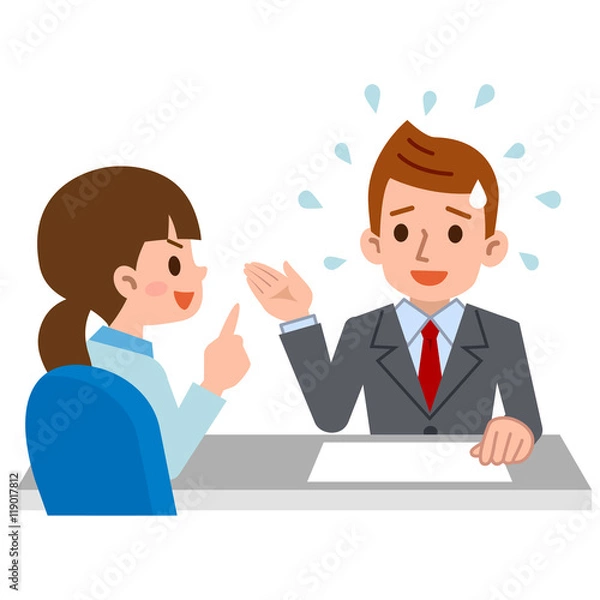 Fototapeta 質問攻めに慌てる受付