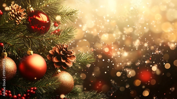 Obraz A festive and classy Christmas wreath design featuring glittering accents and a cozy, magical atmosphere perfect for the season