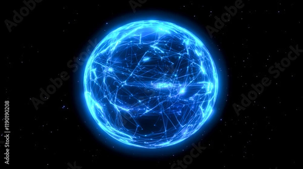 Obraz Blue digital sphere with network connections on dark background