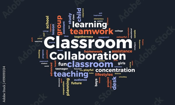 Fototapeta Classroom Collaboration word cloud template. Classroom Collaboration concept vector tagcloud background.