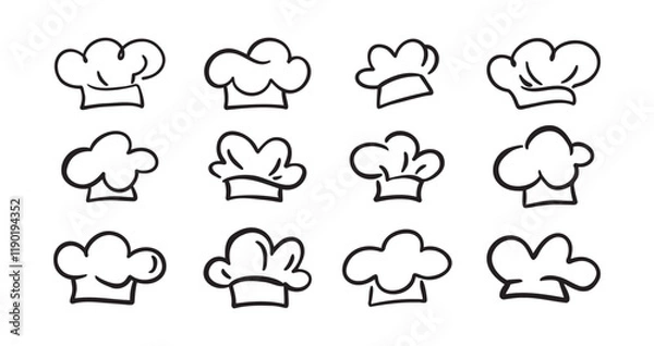 Obraz Chef Hat doodle line Art Drawing Icon Design Elements Collection. Logo hand drawn set isolated