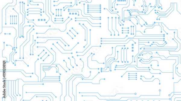 Fototapeta Electronics board. Circuit board electronic hi tech pattern. Vector abstract computer chip. Blue monochrome background.