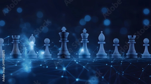 Fototapeta Business strategy visuals showcasing strategic planning, decision-making processes, and chessboard metaphors, illustrating the importance of foresight, precision, and calculated moves in successful bu