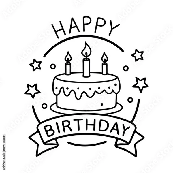 Obraz Cute Birthday Cake Vector with Decorative Banner and Candles