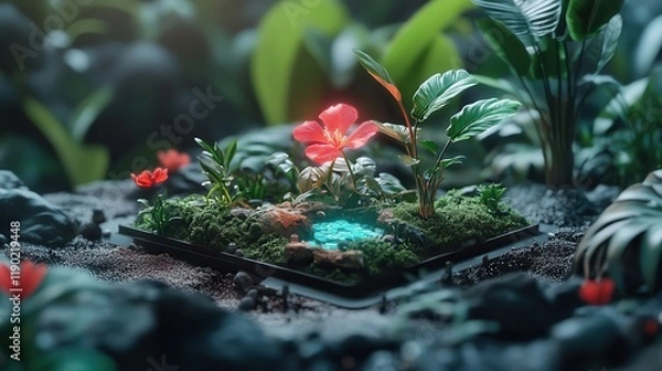 Fototapeta Digital interaction with a sustainable development hologram,