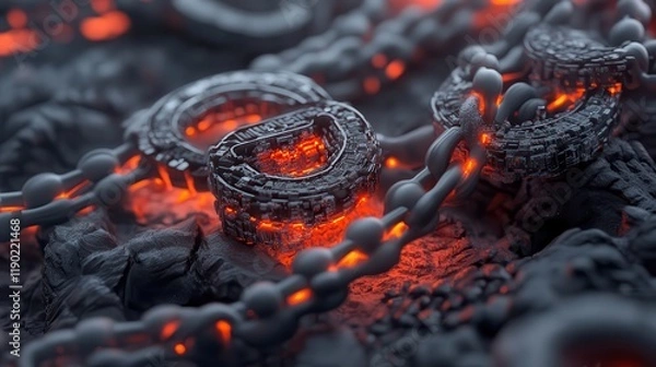 Fototapeta Blockchain ecosystem represented with glowing chains and links