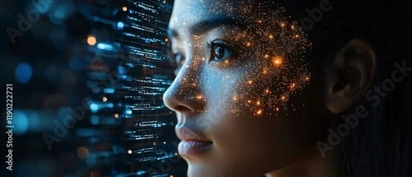 Fototapeta Futuristic Portrait with Cosmic Elements on Face