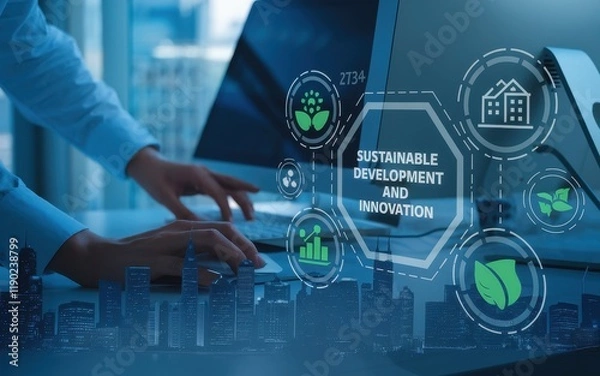 Fototapeta Sustainable Development and Innovation Cityscape Technology