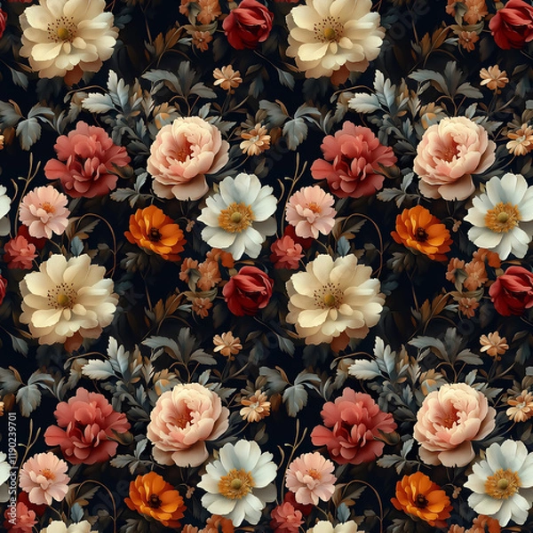 Fototapeta Nature flower, Seamless patterns in 3d style of floral.EXT-0038