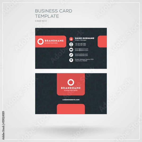 Fototapeta Business Card Vector Template. Personal Visiting Card with Company Logo. Clean Flat Design. Vector Illustration