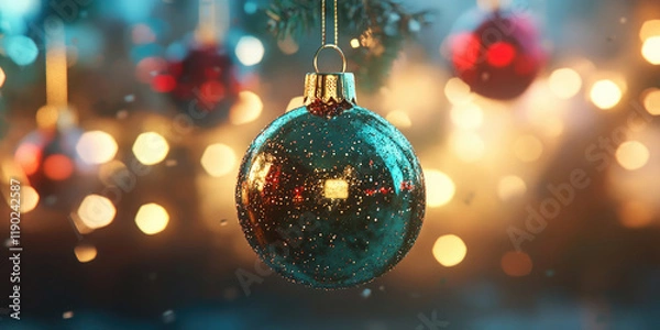 Obraz Christmas Bauble with Bokeh Lights for Holiday Decorations