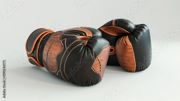 Fototapeta A pair of boxing gloves with premium padding, resting on a clean white surface.