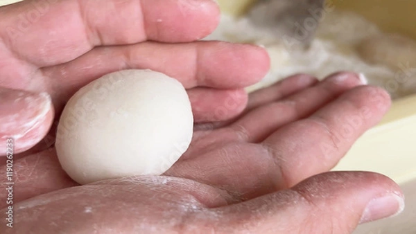 Fototapeta 日本の伝統行事　つきたての餅を丸めて作る正月の鏡餅