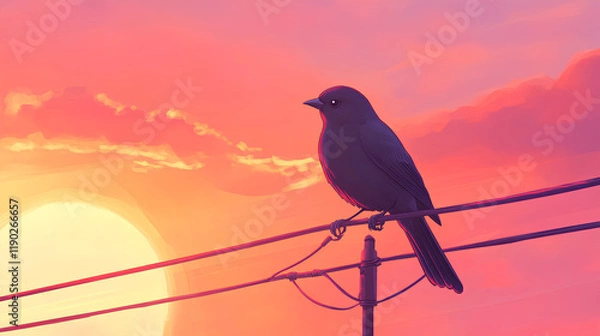 Obraz a beautiful view of a sunset bird with its orange color