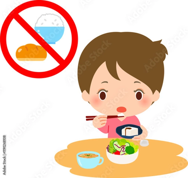 Fototapeta ご飯やパンを抜いた食事をする女性