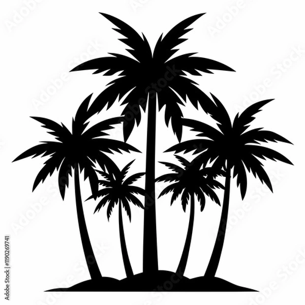Obraz Tropical Palm Tree Silhouette – Beach and Island Paradise Illustration