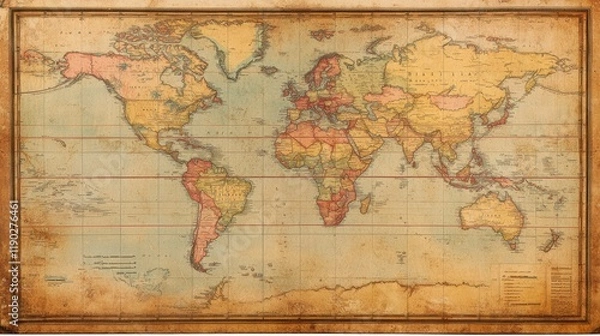 Obraz A vintage map with worn edges, subtle texture, and earthy tones