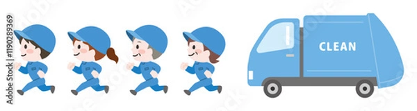 Obraz ゴミ収集車とスタッフ 