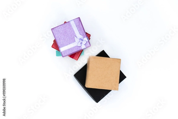 Fototapeta several gift boxes on white isolated background