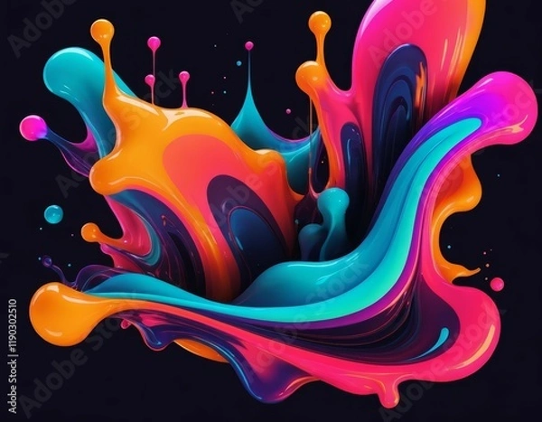 Fototapeta Vibrant Abstract Paint Splash: Dynamic 3D Render of Colorful Liquid in Motion