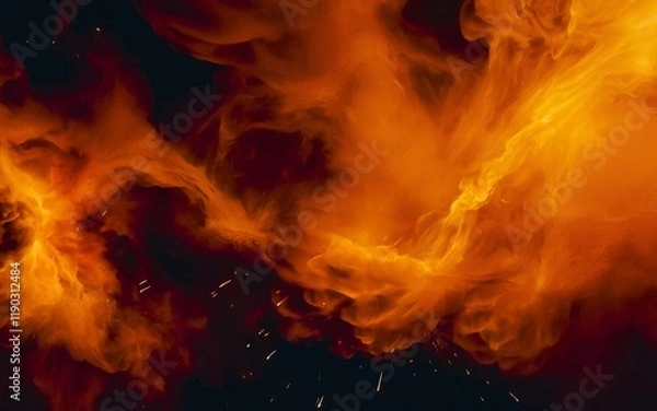 Obraz Black dark red orange yellow pattern background. Night sky fire explosion burst flame blaze smoke burning light glow hot