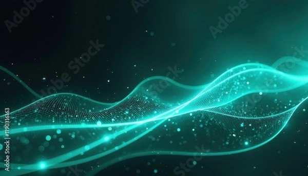 Fototapeta Bright teal glowing lines dark grainy black teal background noise texture futuristic dynamic poster header cover wallpaper banner backdrop design.