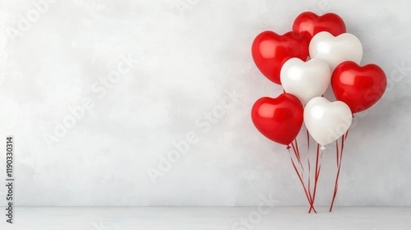 Fototapeta Heart Shaped Balloons in Red and White Against a Simple Background