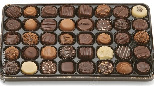 Fototapeta Assorted Gourmet Chocolate Selection in Elegant Box Delicious Milk Dark Chocolate Candies