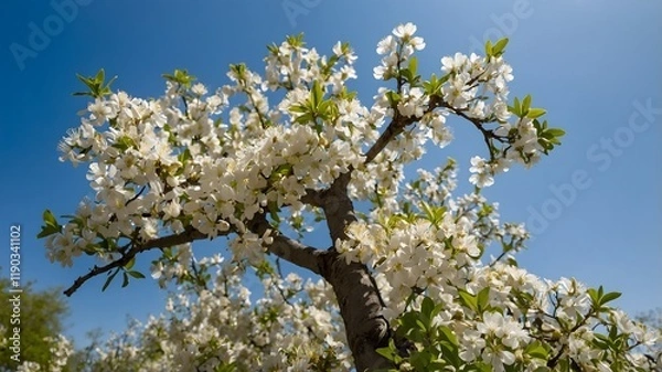 Fototapeta Spring Awakening: Wild Service Tree in Full Bloom with Pollinators
