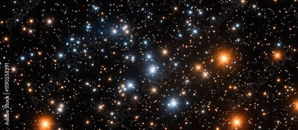 Fototapeta Stellar cluster with orange and blue stars in dark space.