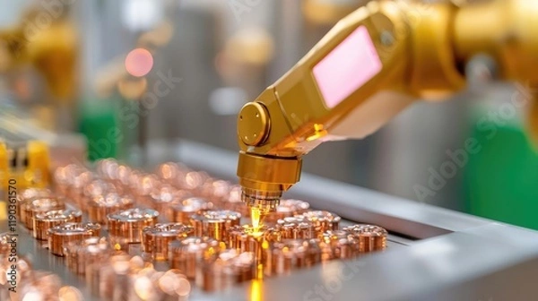 Fototapeta Digital transformation integration growth concept. A manufacturing plant integrating adaptive AI for seamless scaling of diverse product lines