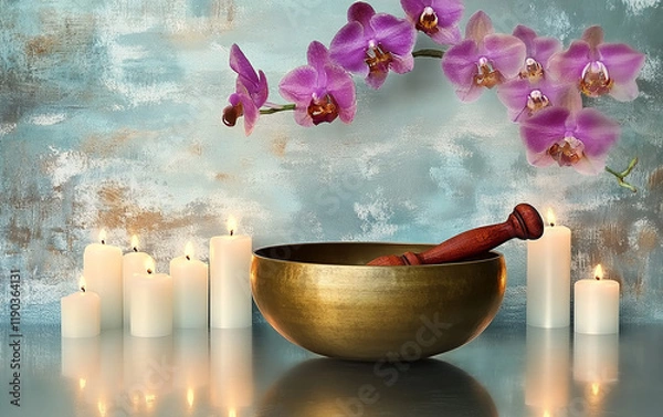 Fototapeta Create the perfect tranquil spa environment with calming decor luxury candles vibrant orchids and elegant flowers offering a serene ambiance designed to inspire relaxation and holistic wellness