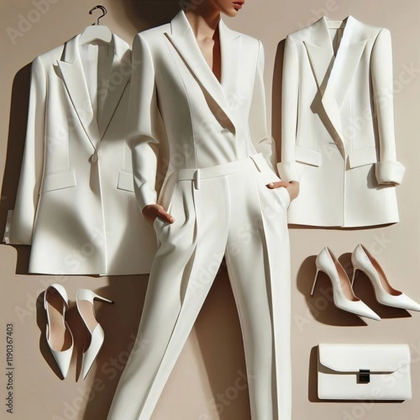Obraz A sleek all white ensemble featuring a tailored blazer matching