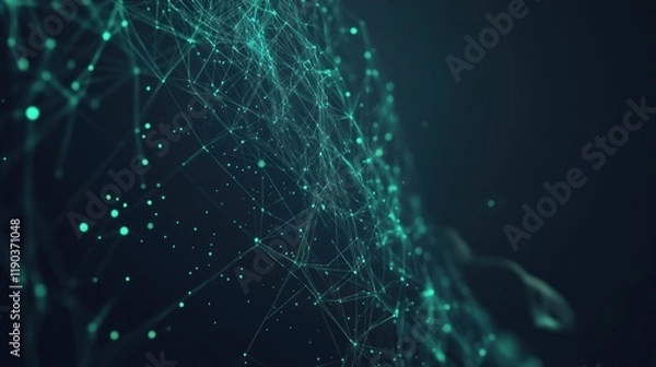 Fototapeta Abstract teal network connection digital data background.