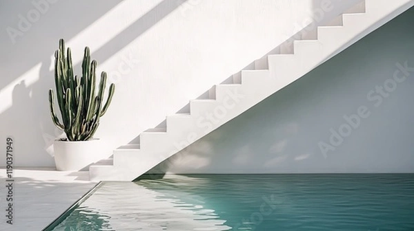 Obraz Minimalist design features clean lines, serene pool, and strikin