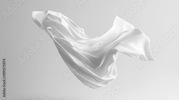 Fototapeta Abstract white fabric flowing in air, elegant folds and curves.