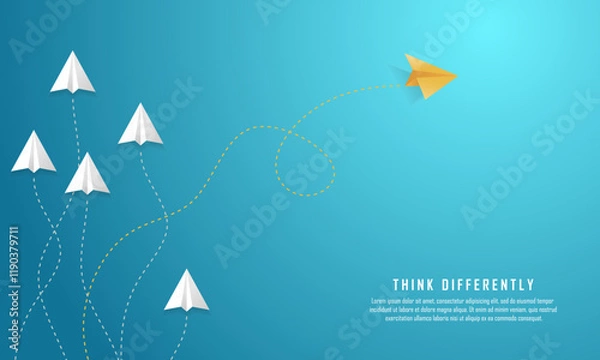 Fototapeta Flying paper airplanes. Think differently, leadership, trends, creative solution and unique way concept