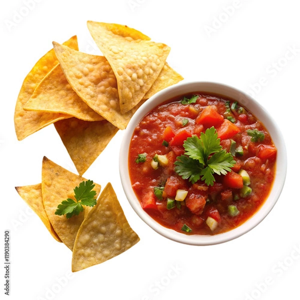 Fototapeta Platter of tortilla chips and salsa cut isolated on transparent background
