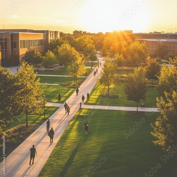 Fototapeta Territory of a large university, view from above, drone shot.