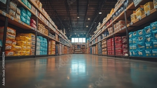 Obraz Grocery store aisle with various snacks.