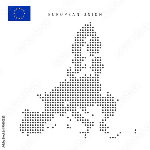 Obraz Dotted pixel map of European Union. Simple silhouette of EU. Flag of EU. Flat vector illustration isolated on white background.