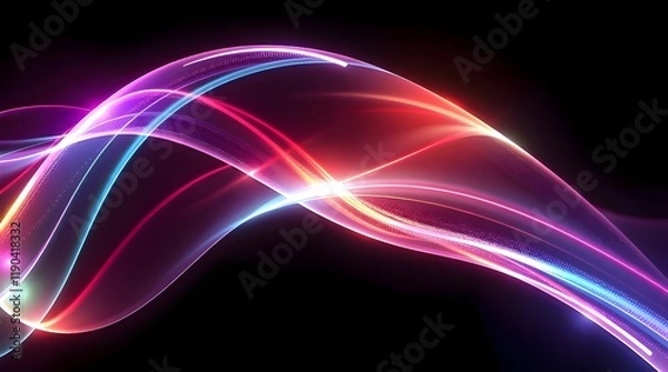 Fototapeta A futuristic sci-fi style vibrant abstract wave of colorful light on a dark background. Advanced technology, space elements, and radiant, luxurious light