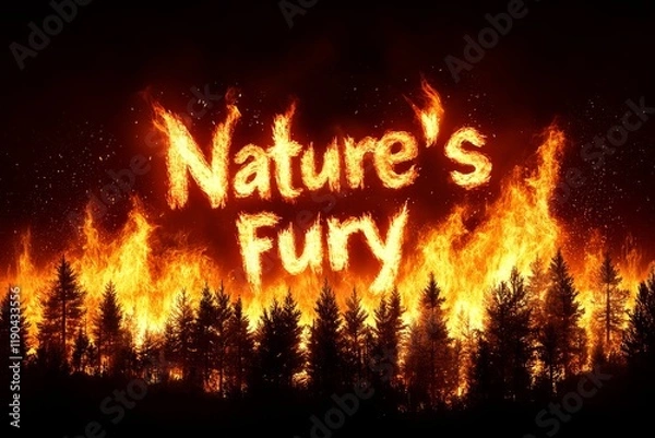 Obraz Nature's Fiery Wrath - Forest fire, inferno, flames, destruction, nature's power. Symbolizes devastation, environmental disaster, uncontrollable forces.