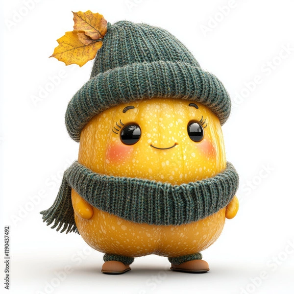 Fototapeta Cute Cartoon Spaghetti Squash Character Dressed for Cold Weather