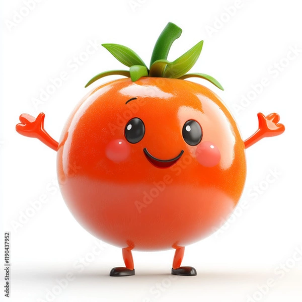 Fototapeta Cute Happy Cartoon Tomato Character Smiling With Open Arms