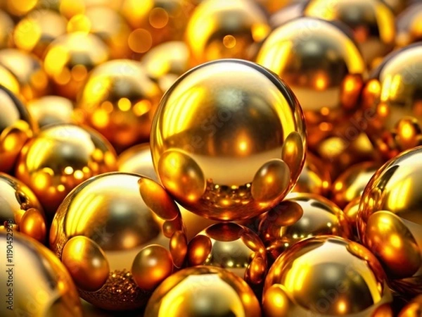 Fototapeta Abstract Gold Metal Sphere Macro Photography: Gradient Yellow 3D Ball Texture Background