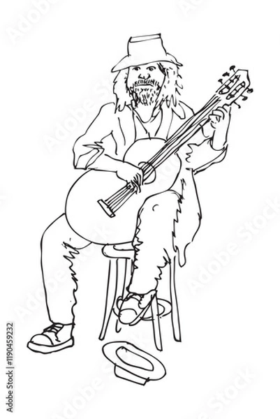 Obraz old man playing guitar, simple vector illustration at white background